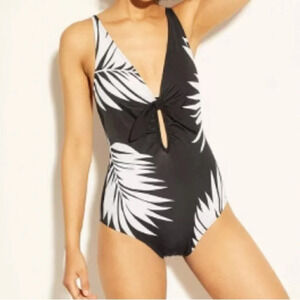⚡️Women's Tie Front Keyhole One Piece Swimsuit - Kona Sol™ Black/White Small